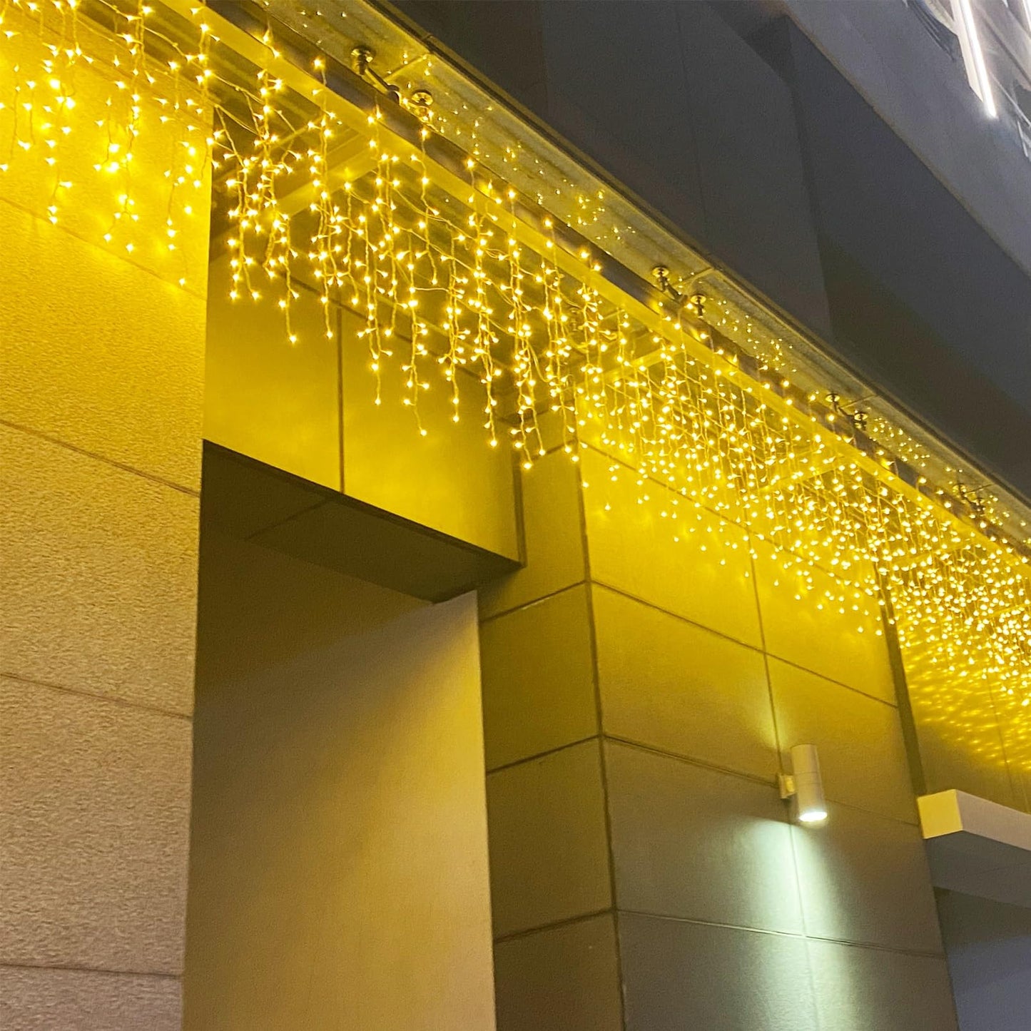 ZIMINGU Icicle Lights, 13 FT 96 LED 8 Modes, Christmas String Fairy Hanging Ceiling Twinkle Connectable Waterfall Lights for Indoor Eaves Balcony Holiday Outdoor Decor, Warm White, 4M