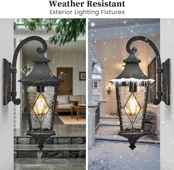 Porch Lights Outdoor Exterior Lighting Fixtures 21 Inch Large-Sized Black Outdoor Sconce for Front House Garage and Entryway Downwards Installation