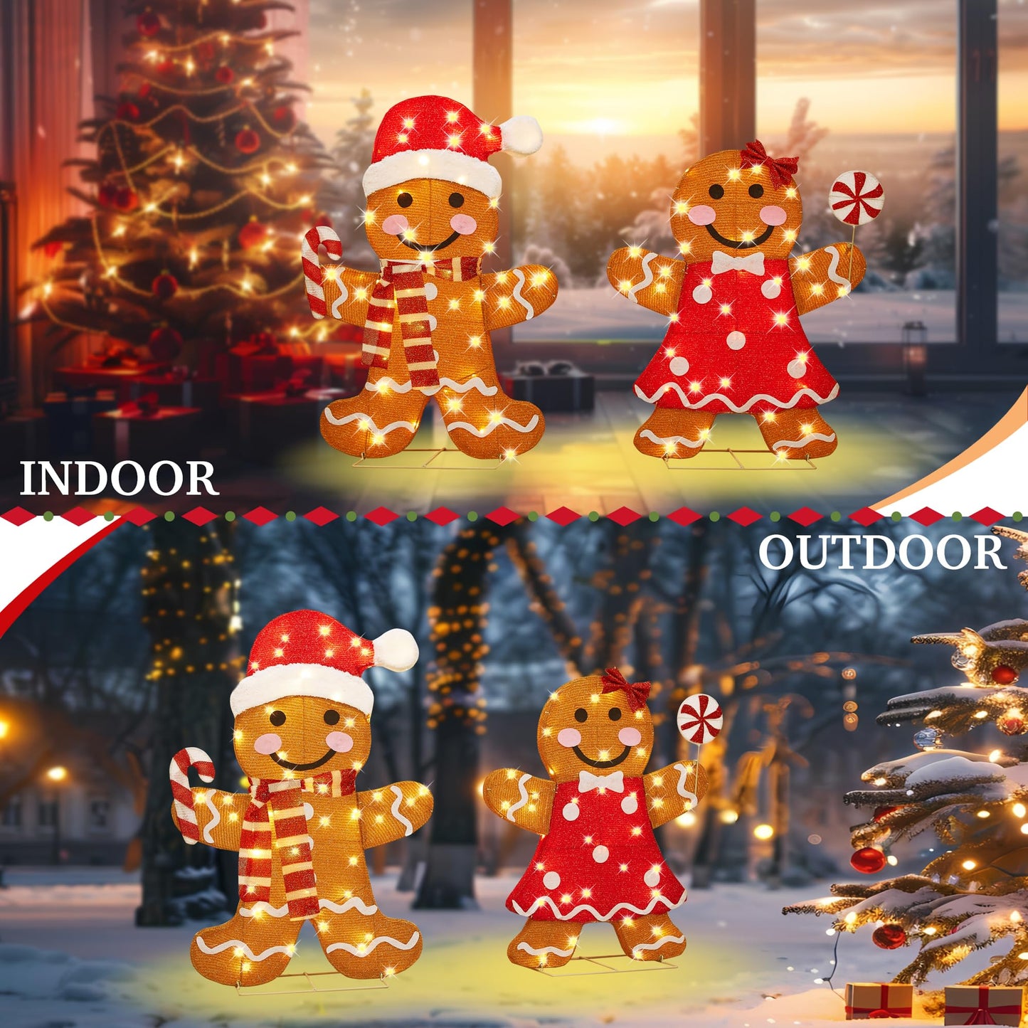 32 Inch 3D Lighted Gingerbread Man Decorations - 2-Piece Outdoor Christmas Decorations with 80 Warm White LEDs, Christmas Yard Decorations Display for Garden, Storefront, Patio