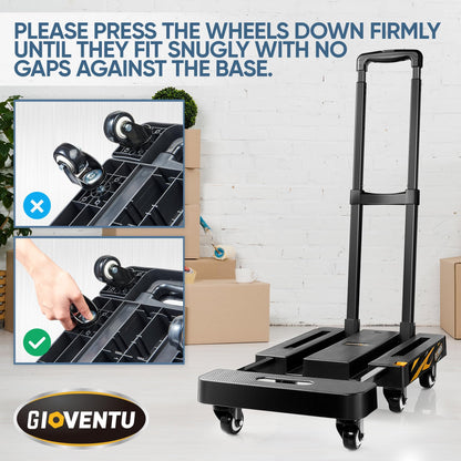 𝟐𝟎𝟐𝟒 𝐔𝐩𝐠𝐫𝐚𝐝𝐞𝐝 Folding Hand Truck Dolly Cart (440LB), Heavy Duty Luggage Cart with TPR Wheels and Easy Setup Design, Portable Platform Truck Collapsible Dolly for Moving, Travel, Office Use