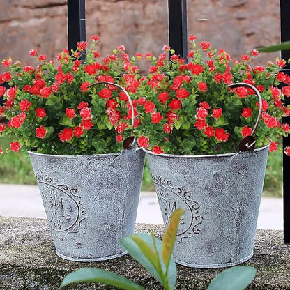 Outdoor Artificial Plant UV Resistant Fake Stems Plants, Faux Plastic Greenery for Indoor Outside Hanging Plants Garden Porch Window Box Home Wedding Farmhouse Outdoor Decorations for Patio (Red)