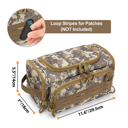 Prokva Tactical Toiletry Bag for Men, Hanging Hygiene Bag, Travel Dopp Kit Organizer for Shaving, Shower Essentials and Toiletries, Desert Yellow (Empty Bag)