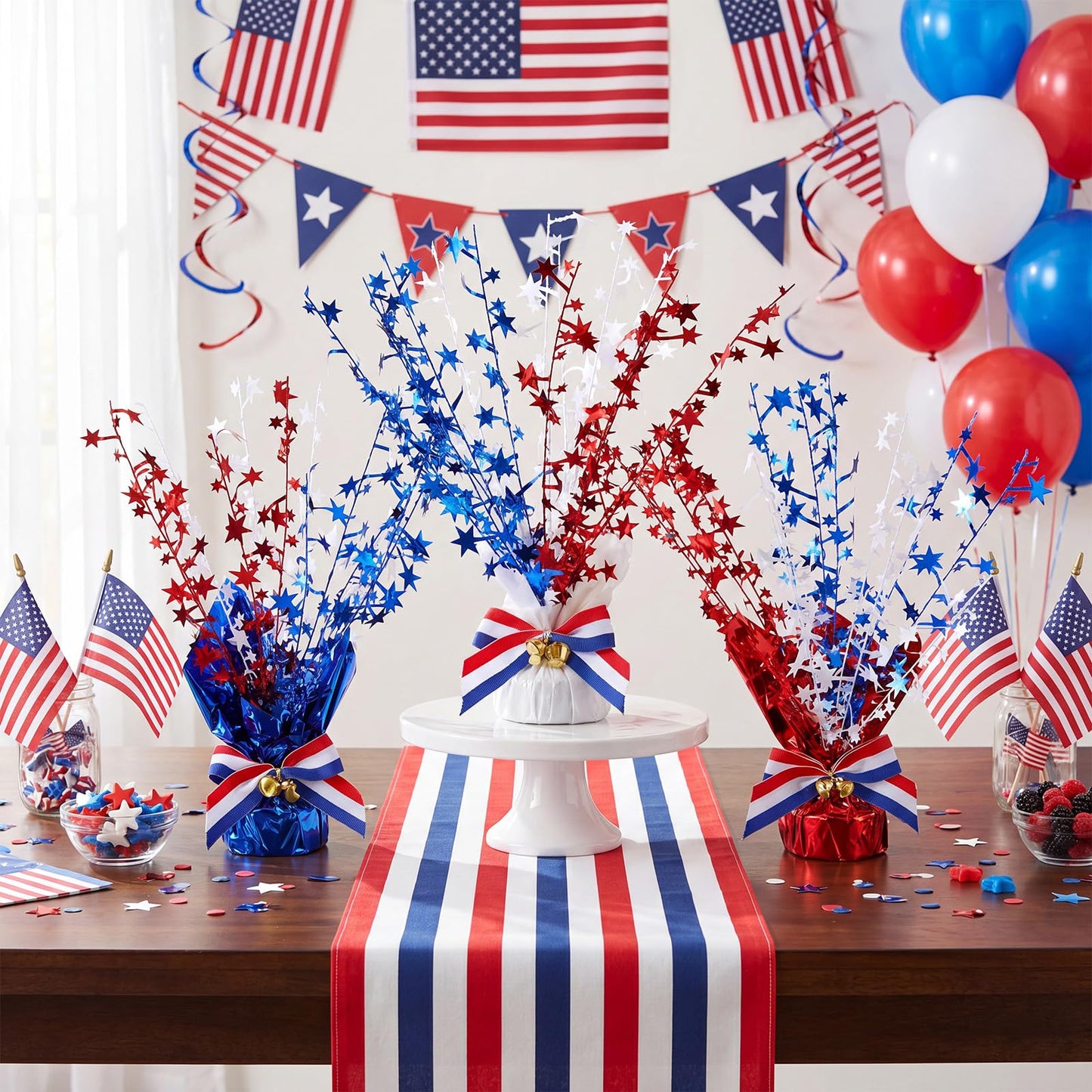Suncalla 6 Pack 4th of July Table Centerpiece Decoration Red White Blue Patriotic Decorations Metallic Stars Centerpieces for 250th Anniversary Independence Day American Decor