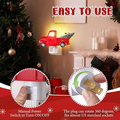 Christmas Red Truck Night Light Plug-in, 120V C7 LED Wall Nightlight Decoration for Bedroom, Bathroom, Kitchen, Hallway, Stairs