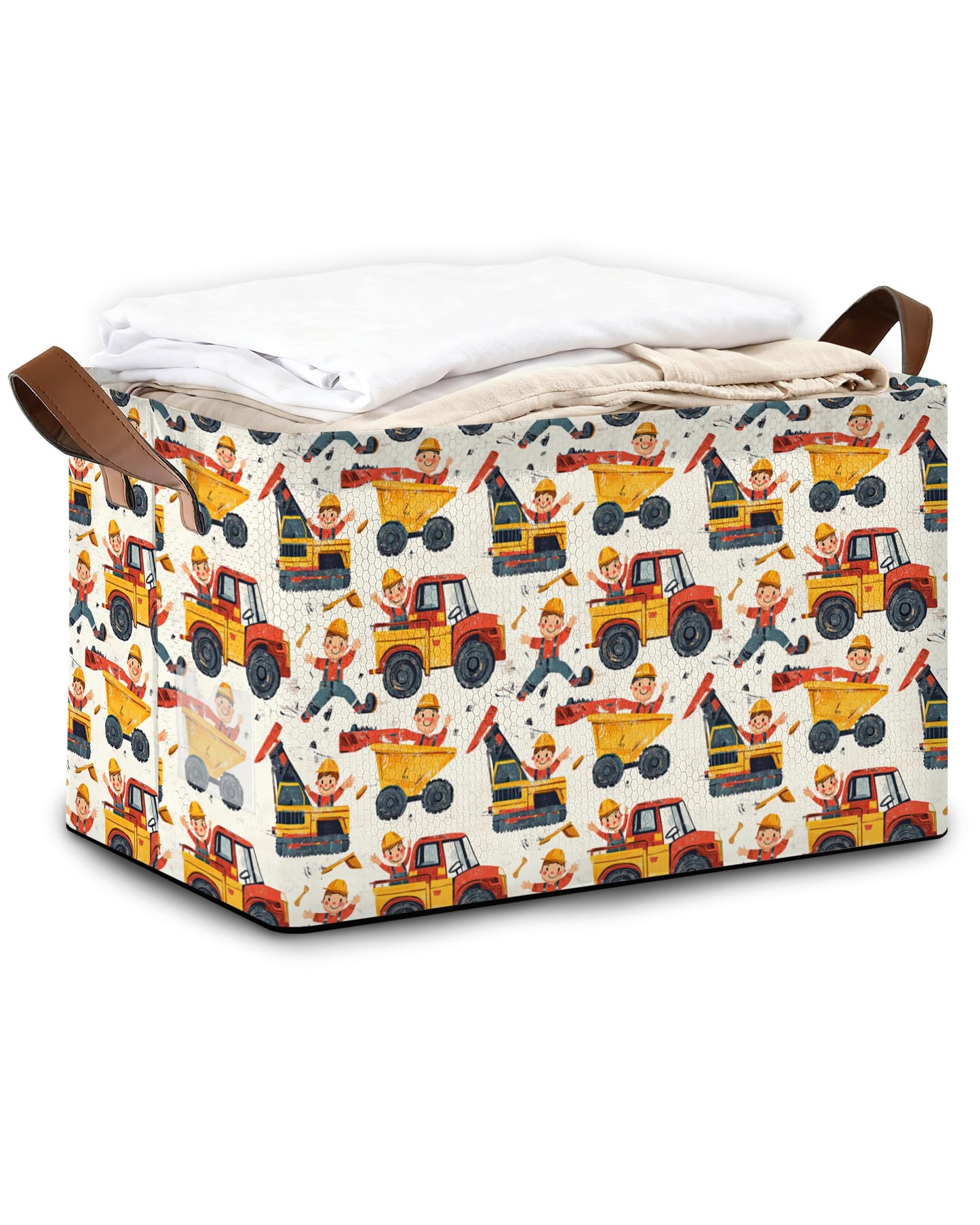 Oeaskly Storage Bins with Handles, Oxford Cloth Storage Basket with Sturdy Frame, Car Excavator Collapsible Organizer for Closet, Shelf, Clothes, Towels, Home Storage
