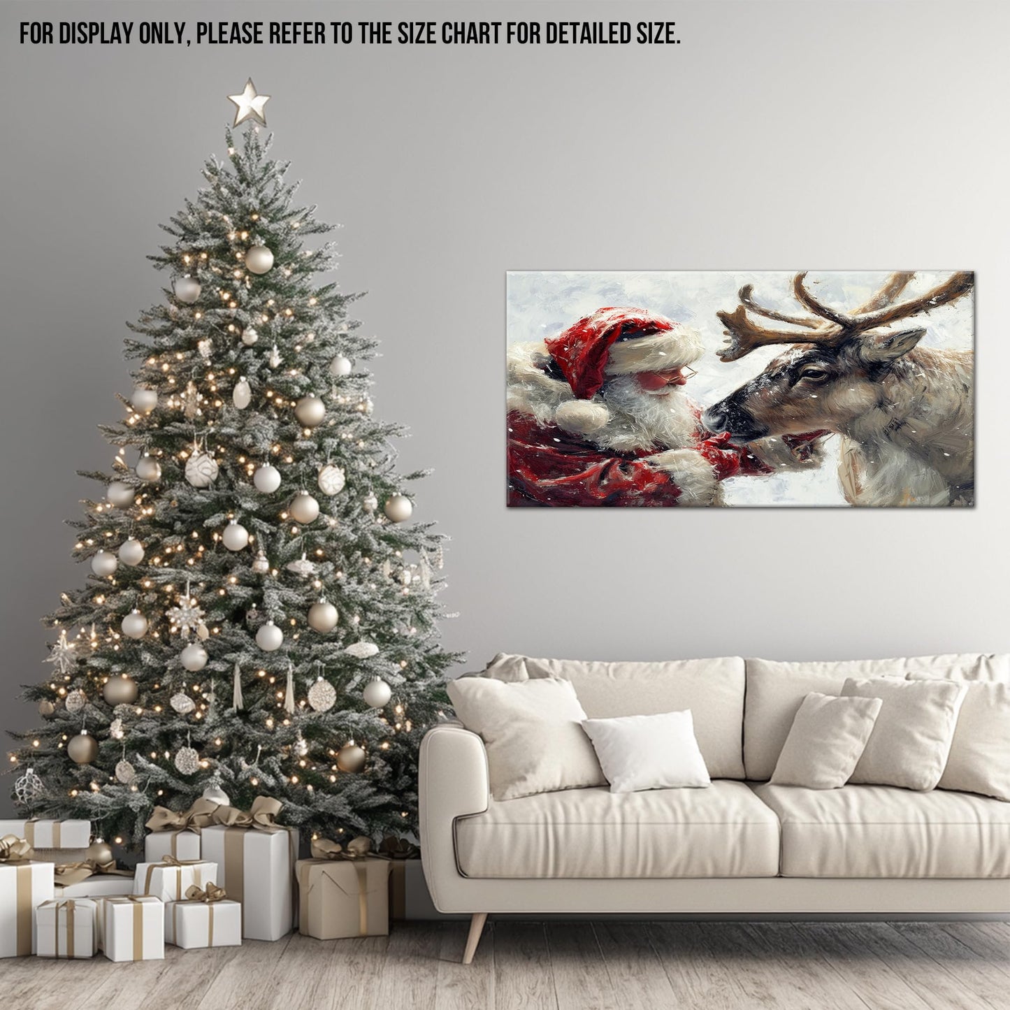 GUTTATY Christmas Santa and Reindeer Canvas Wall Art, Winter Snow Scene Hanging Artwork, Festive Canvas Prints, Holiday Wall Decor Picture for Living Room, Bedroom, Entryway, 32x16 Inch