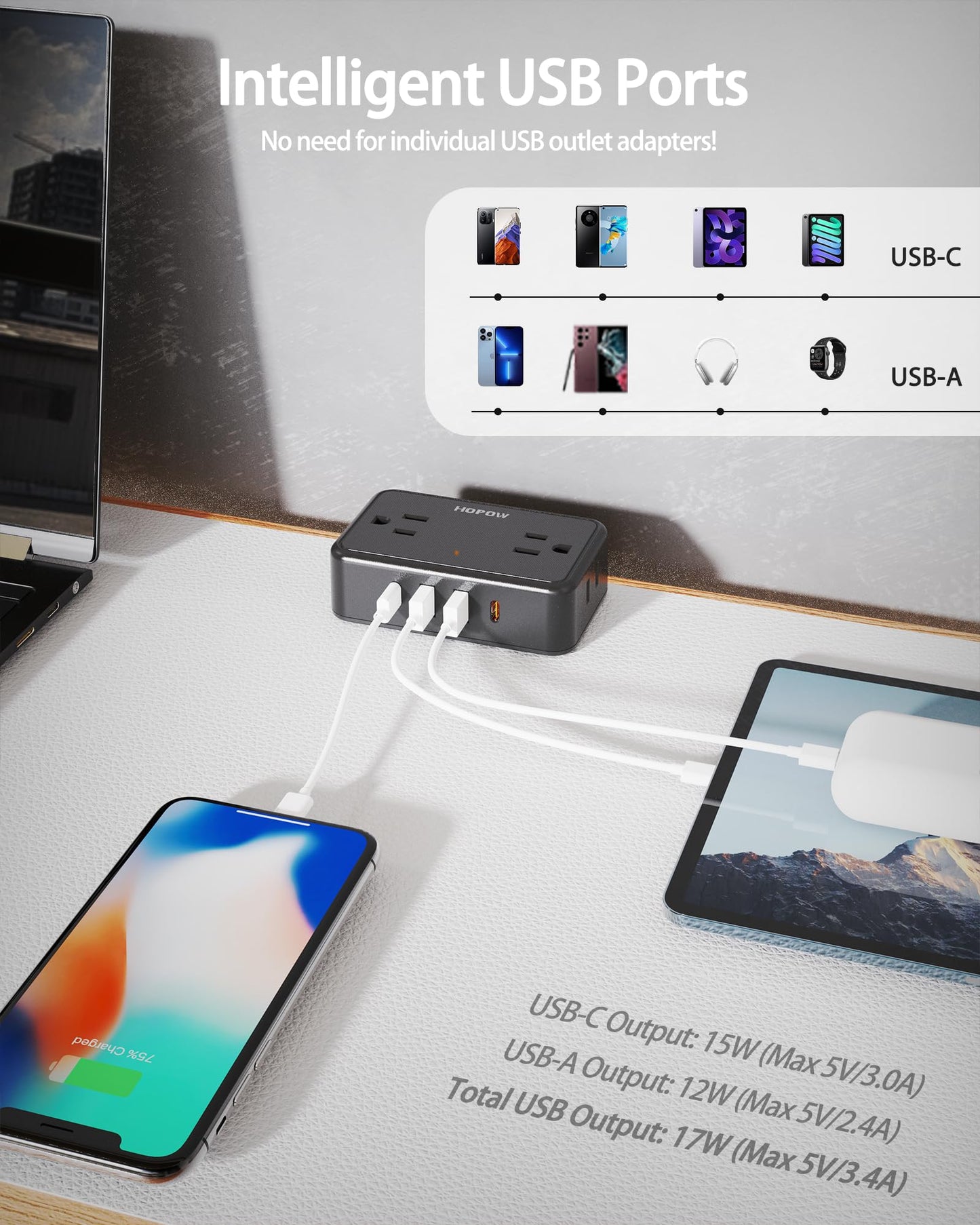 HOPOW Dual Layer Desk Clamp Power Strip, Desktop Edge Mount Charging Station with 13 Outlets 4 USB Ports (2 USB C), Under Desk Surge Protector(1700 Joules), 10 Ft Extension Cord for Office Home