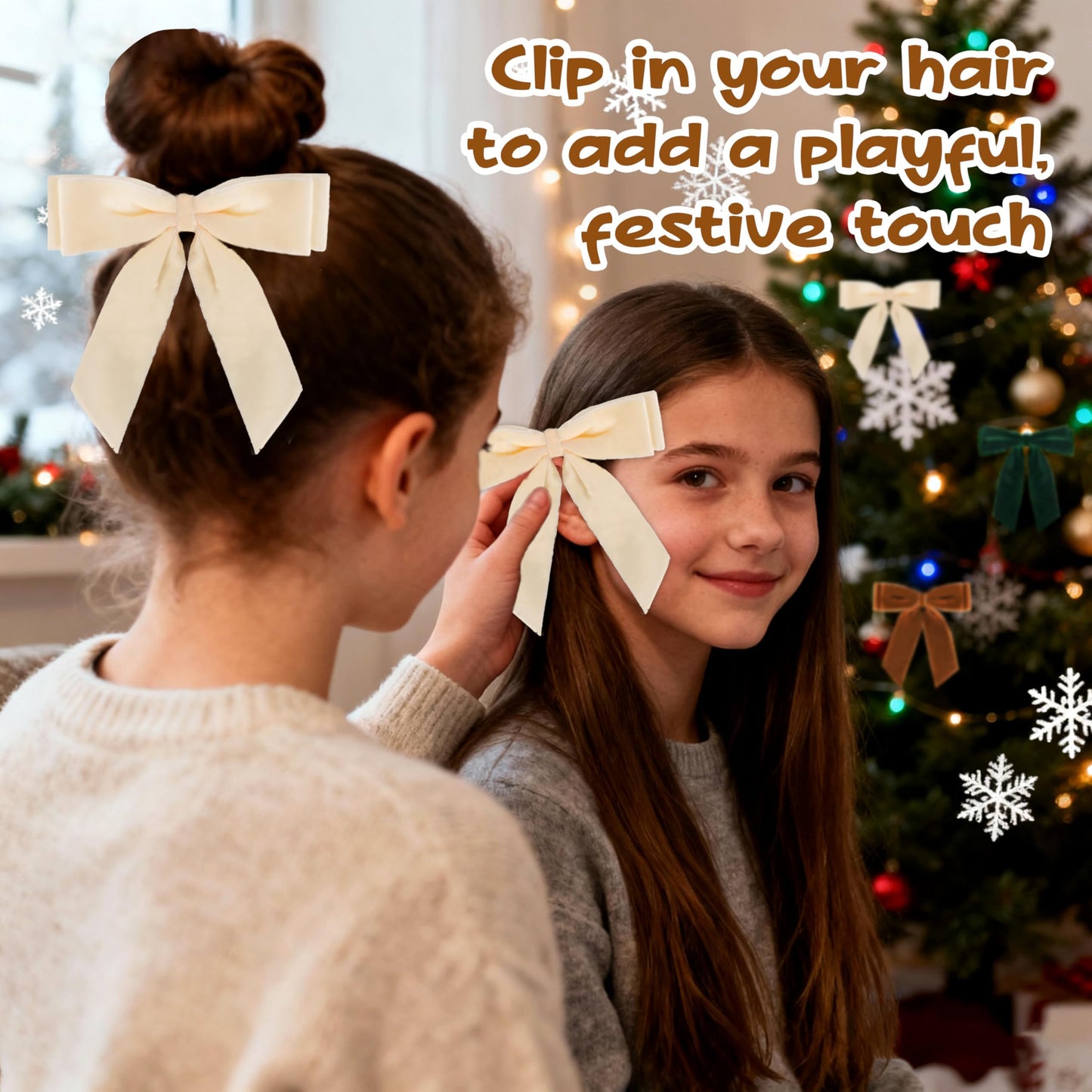 12Pcs Velvet Bows for Christmas Tree, Brown Beige Green Bow Christmas Decorations with Twist Tie, Mix Velvet Bow Ornaments Bulk for Wreath Garland Gift Wrapping Wedding Champagne Parties, 6x6in