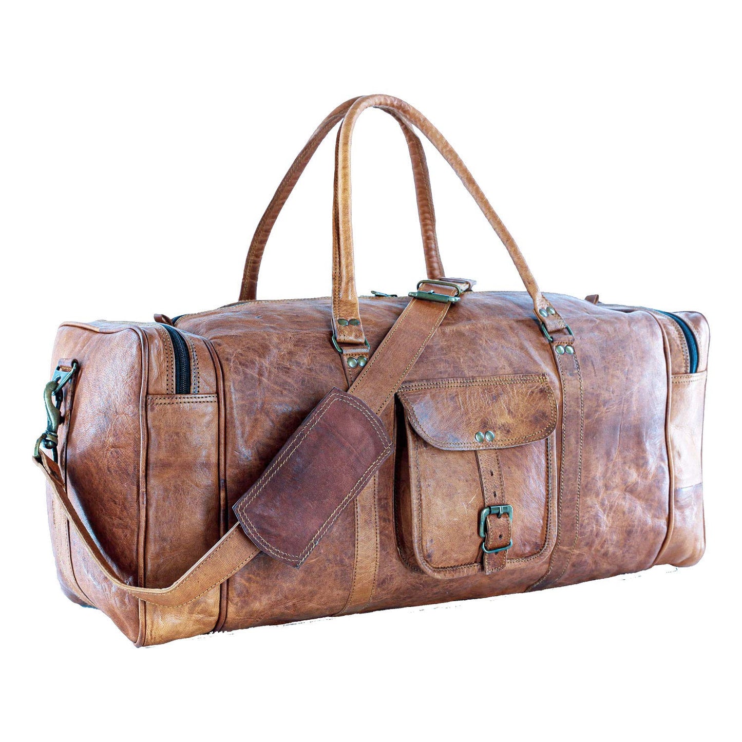 Leather duffle bags large 24 Inch Square Duffel Travel Gym Sports Overnight Weekender Leather Bag for men and women