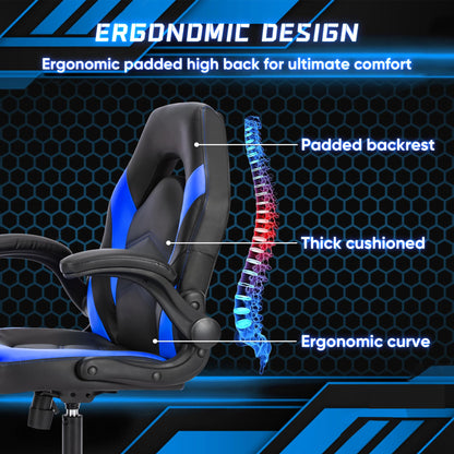 OLIXIS Computer Gaming Chair - PU Leather Ergonomic Lumbar Support with Flip-up Armrest and 360° Swivel Wheels, Height Adjustable Task Home Office Desk Video Racing, Blue