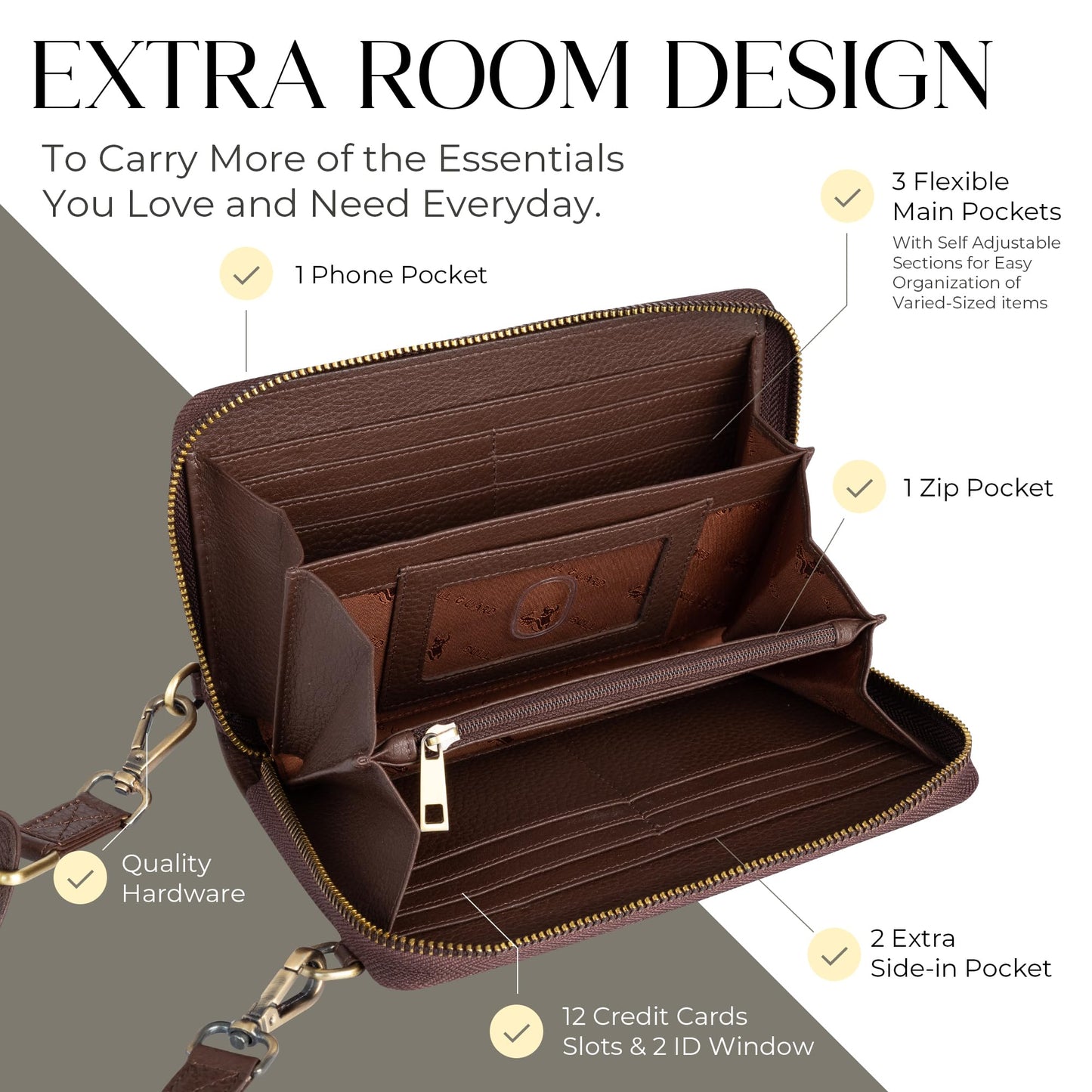 BULL GUARD Crossbody Leather Cell Phone Bag, Anti Theft and RFID Blocking