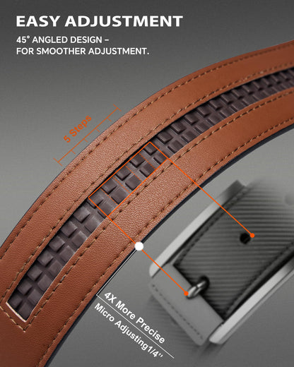 VANNANBA Men's Ratchet Belt Click Leather Adjustable Belts 1 3/8" with Alloy Automatic Buckle Gift Box for Casual Dress Pants, Cut for Fit