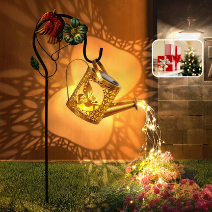 QOCNAM Solar Lights Outdoor Garden Decor Solar Watering Can with Crackle Glass Lights Waterproof Metal Hanging Fairy Lantern for Patio Lawn Yard Outside Decorations- Unique Gift Ideas for Gardening