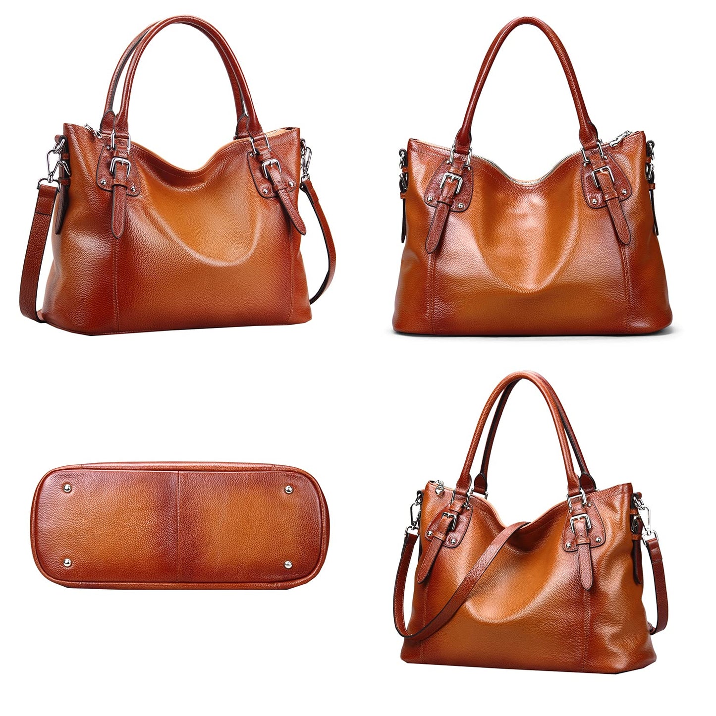 HESHE Genuine Leather Purses and Handbags for Women Tote Shoulder Bag Satchel Purse Top Handle Bags Hobo Crossbody Purse (Medium,Sorrel)