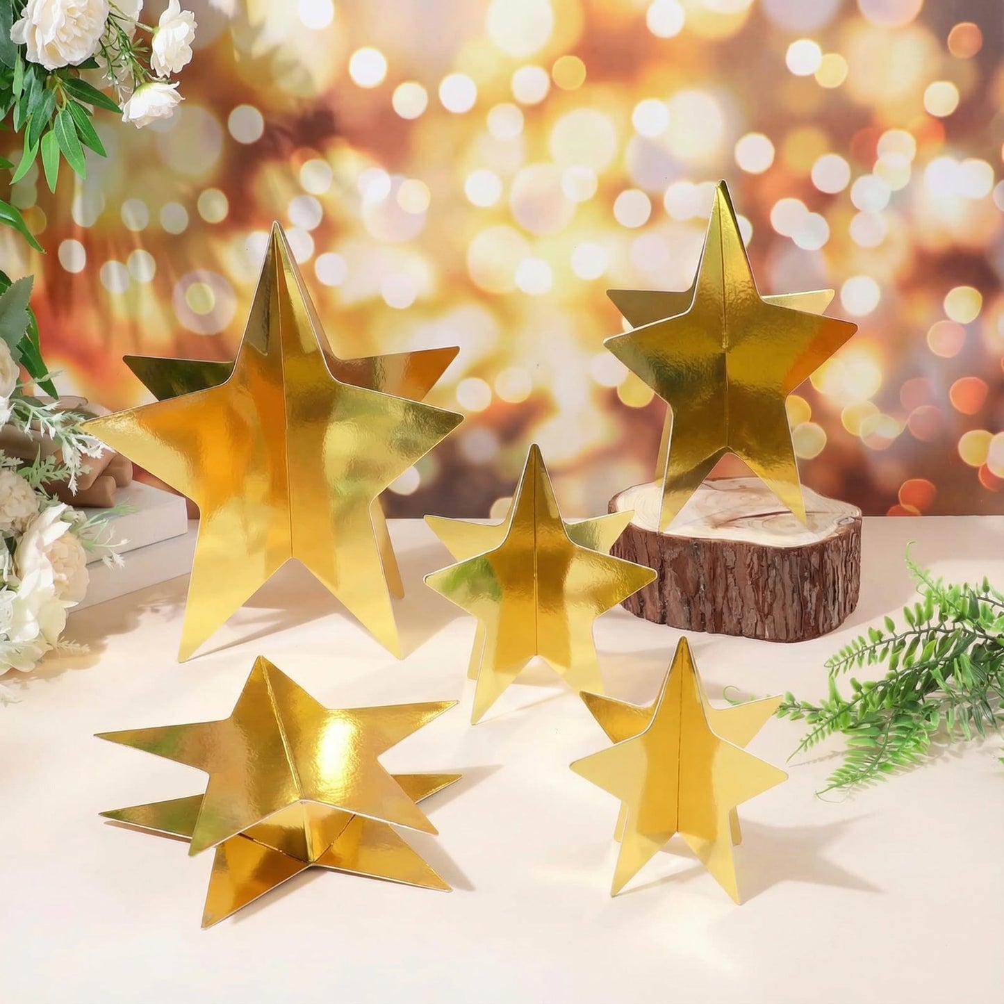 AmazingSpark 9 Pcs Large Star Centerpieces Gold 3D Back to School Star Table Decorations in 3 Sizes 10" 8" 6" for Birthday Party Baby Shower Gathering Ceremony Movie Night Supplies (Gold)