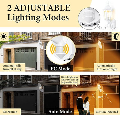 Porch Lights Outdoor Motion Sensor Wall Sconce Anti-Rust Aluminum, Exterior Outdoor Wall Lights Dusk to Dawn Porch Light Fixture Wall Mount for House Outside Patio White