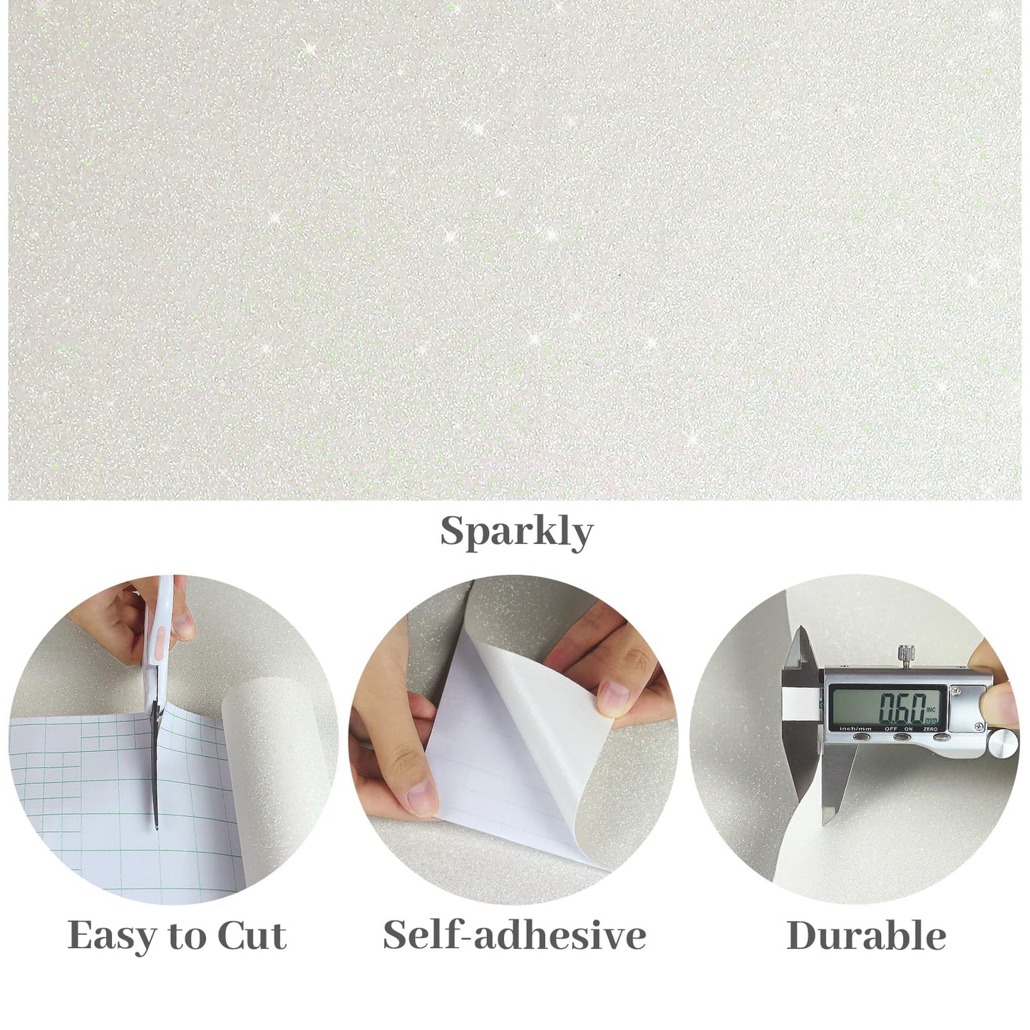 VaryPaper Sparkle Off White Glitter Wallpaper Peel and Stick Wallpaper Glitter Contact Paper for Cabinets Decorative Self Adhesive Removable Wall Paper for Bedroom Bathroom Walls 15.7''x78.7''