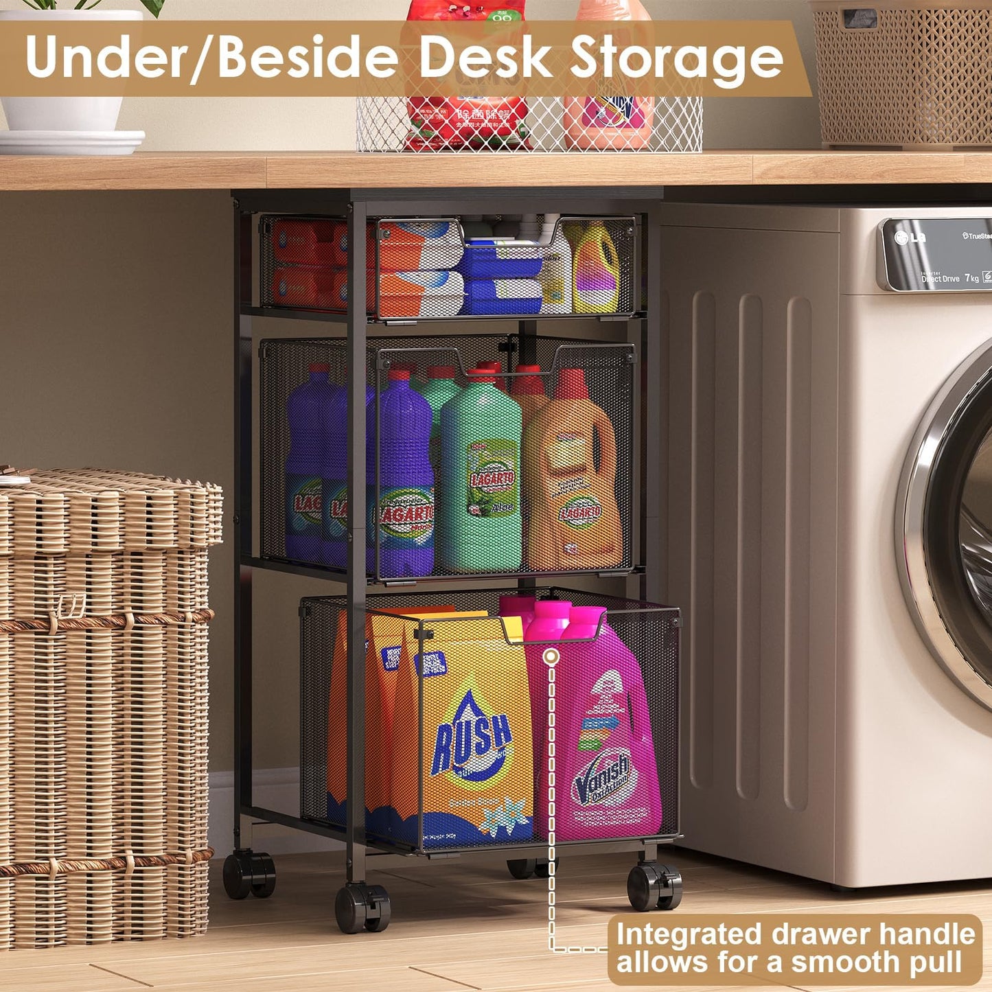 Sbanmao Rolling Storage Cart with 2L+1S Drawers, Metal Utility Cart on Wheels with Wooden Top, Craft Art Storage Organizer Cart for Classroom, Office, Home