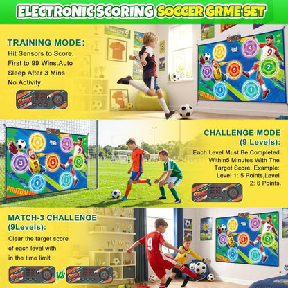 Electronic Soccer Game Toy Set for Kids, Soccer Trainer, Soccer Ball Game Outdoor Indoor Soccer Training Game with Scoring, 2 Soccer & 3 Modes, Soccer Robot Toys Gifts for 3-12 Years Old Boys Girls