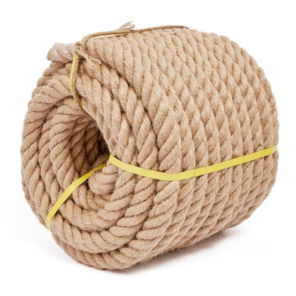 Jute Rope 1 1/2 Inch 50 Feet, Heavy Duty Natural Hemp Ropes, Twisted Hemp Rope for Crafts, Gardening, Bundling, Climbing, Hammock, Nautical, Tug of War, Railings, Home Decorating