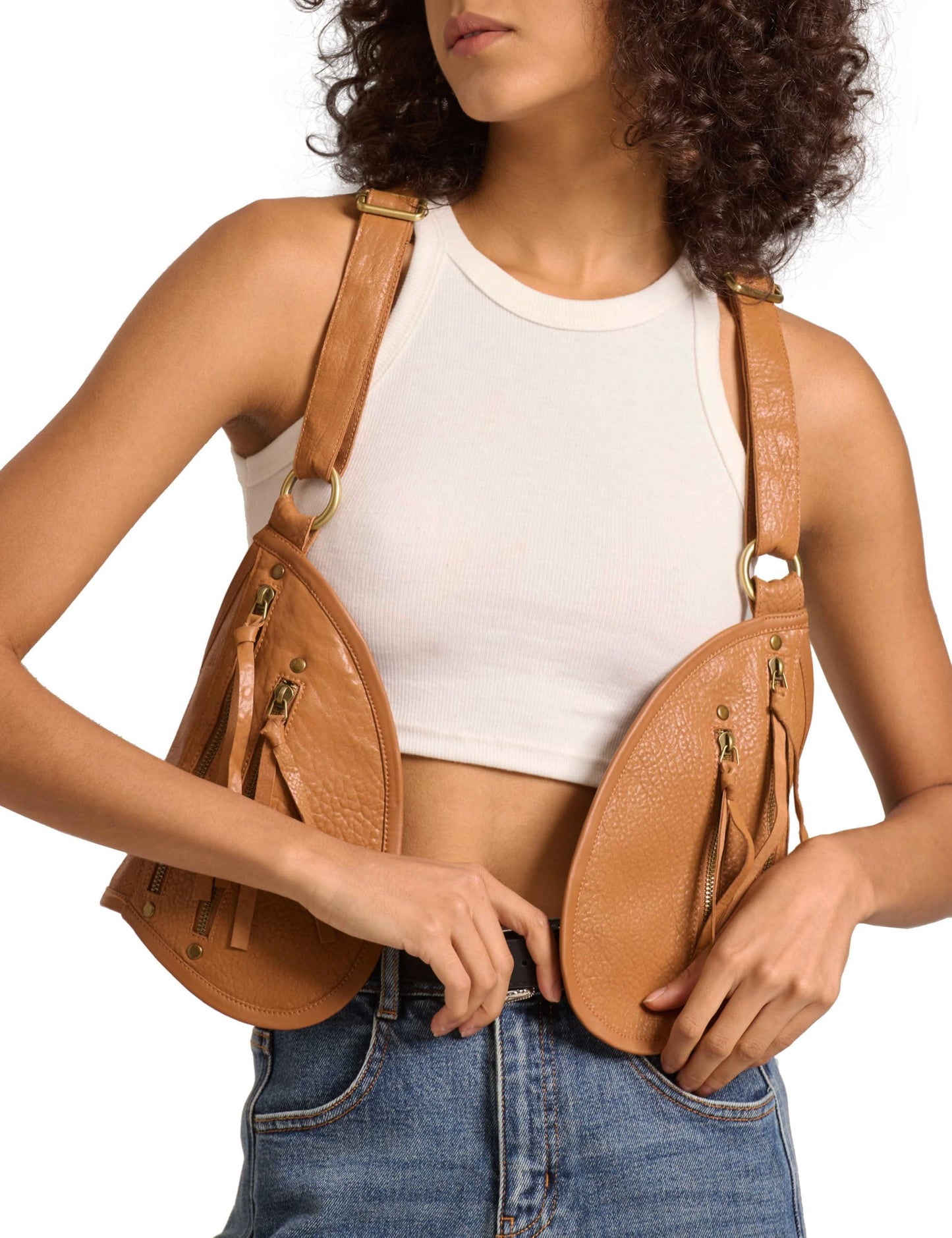 LyzerMia Harness for Women Genuine Leather with Pocket Steampunk Vest (Brown)