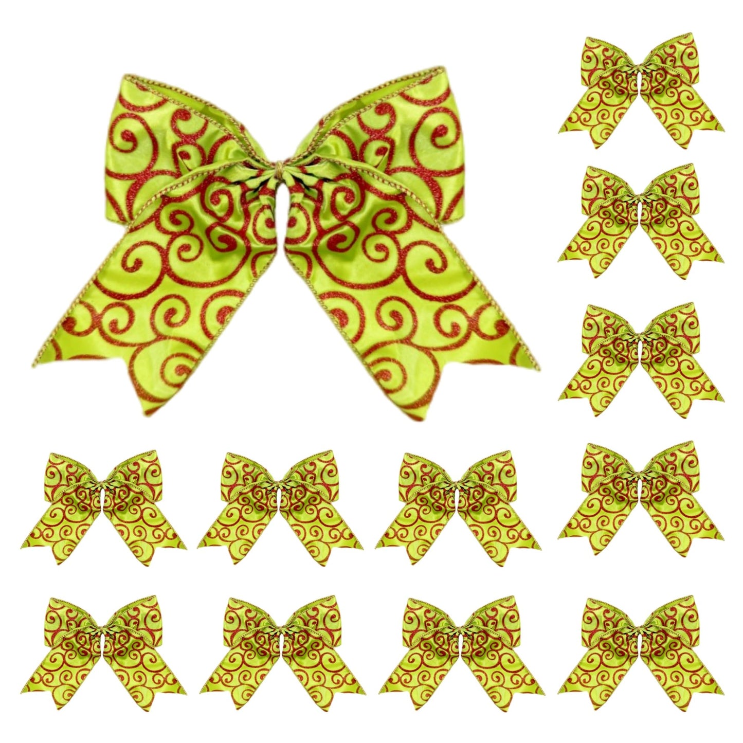 Meseey 12 Pcs Red & Green Christmas Bows 6 Inch Pre-Made Ribbon Bows for Tree, Wreath, Gift Wrapping, Crafts, Stairs & Outdoor Holiday Decor