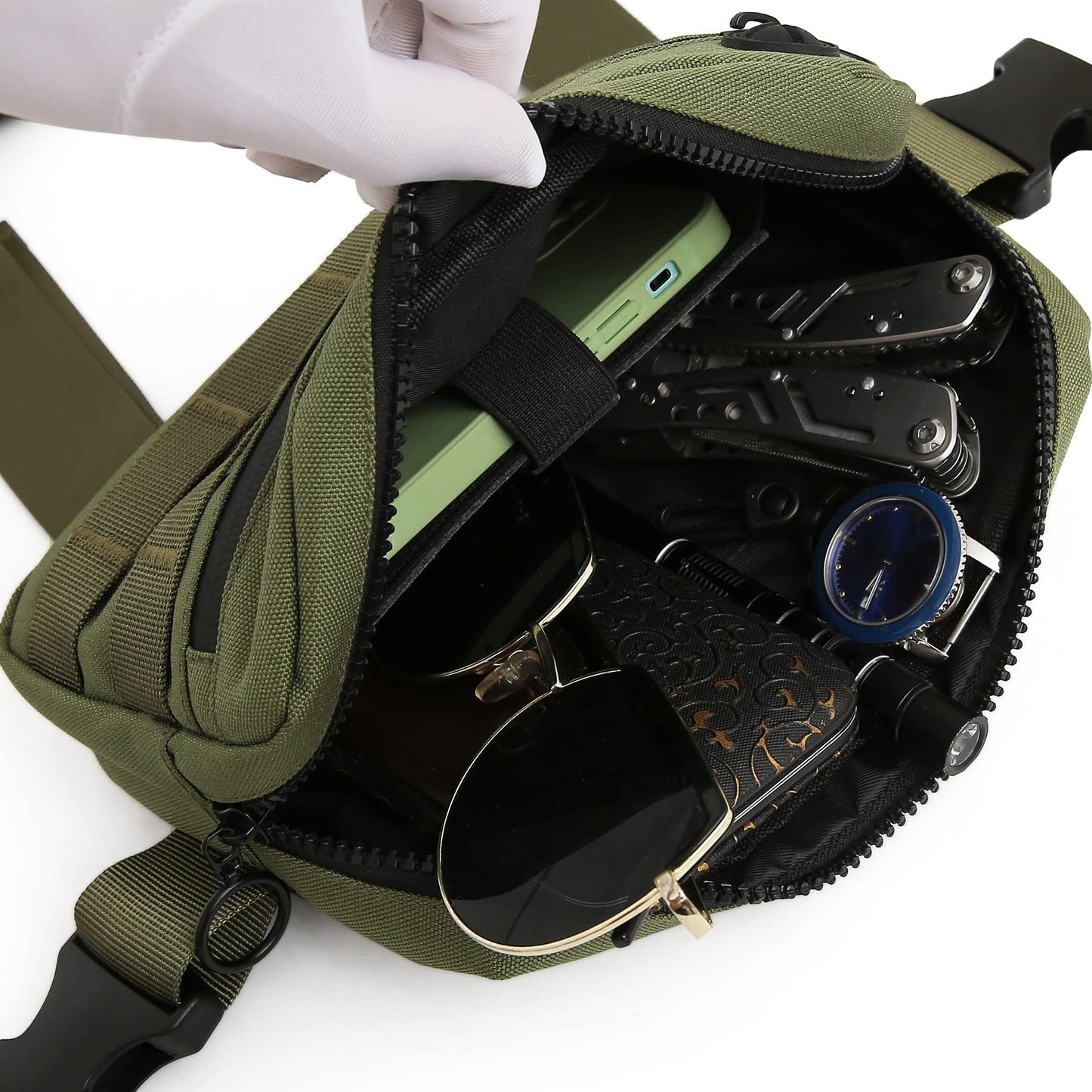 Muserise Outdoor Sports Chest Pack,Tactical EDC Chest Bag For Men, Lightweight Chest Pouch Holster, Chest Rig Vest With Phone Holder For Workouts, Cycling (Olive green)