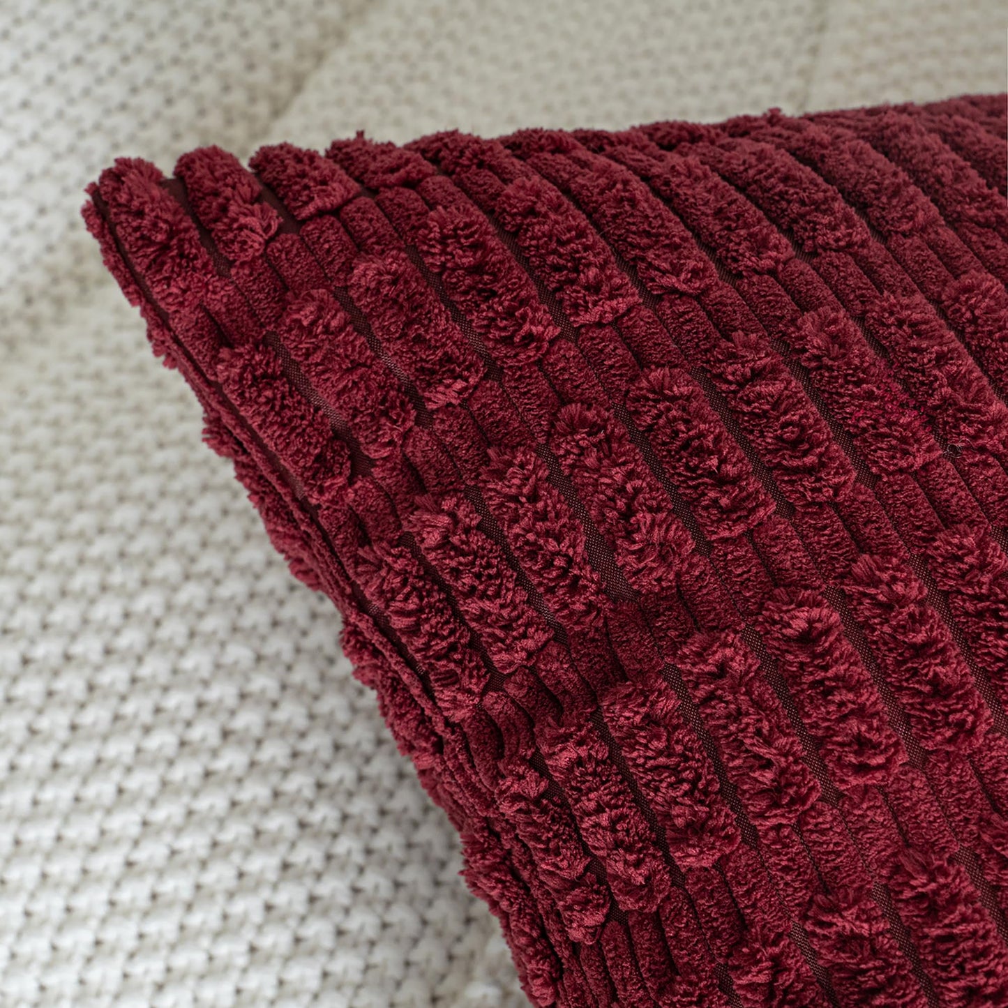 Smile of hope Pack of 2 Burgundy Corduroy Decorative Pillow Covers 18x18 Inch Soft Striped Boho Throw Pillow Covers Modern Farmhouse Home Decor for Sofa Living Room Couch Bed