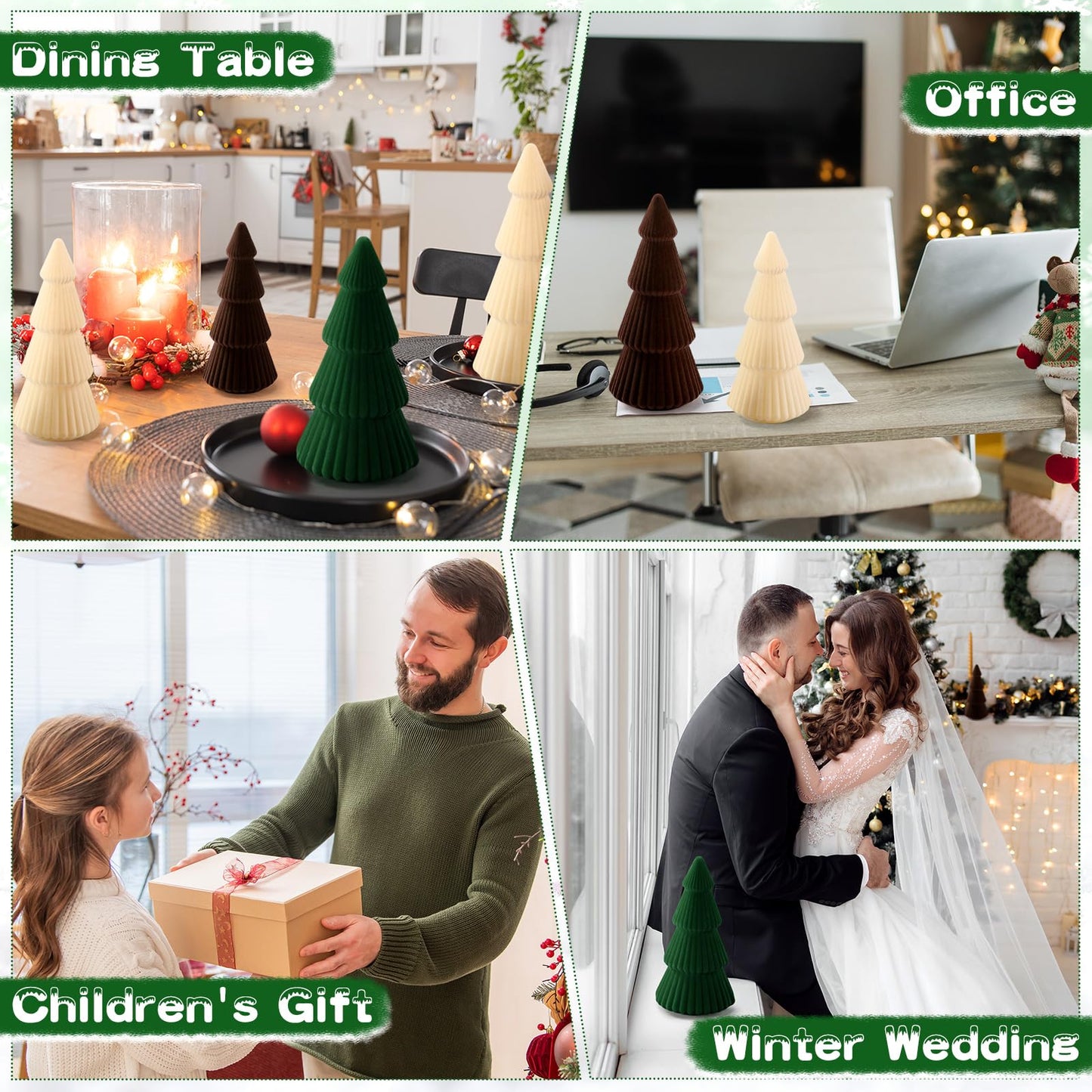 Thyle 6 Piece Brown Christmas Ornaments Velvet Christmas Tree, Cone-Shaped Indoor Xmas Decoration Centerpieces for Table Shelves, Living Room Home, Cabinet Mantel Decorations