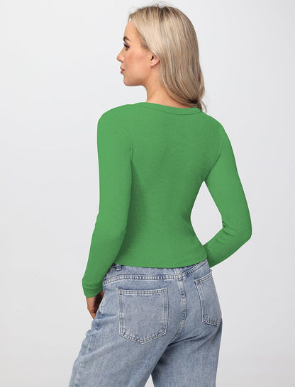 Womens Long Sleeve Tops Fall Lightweight Cardigan Cropped Going Out Shirts Ribbed Button Down Cute Trendy 2025