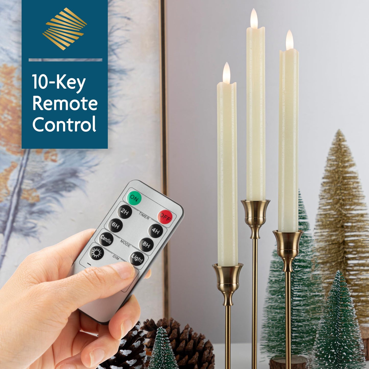 SEHNSY Flameless Taper Candles with Remote, Real Wax Battery Operated LED Candles with 3D Flickering Flame, 9.6" 3PCS Ivory Realistic Dripless Candlesticks for Home Wedding Decor, Mother's Day Gifts