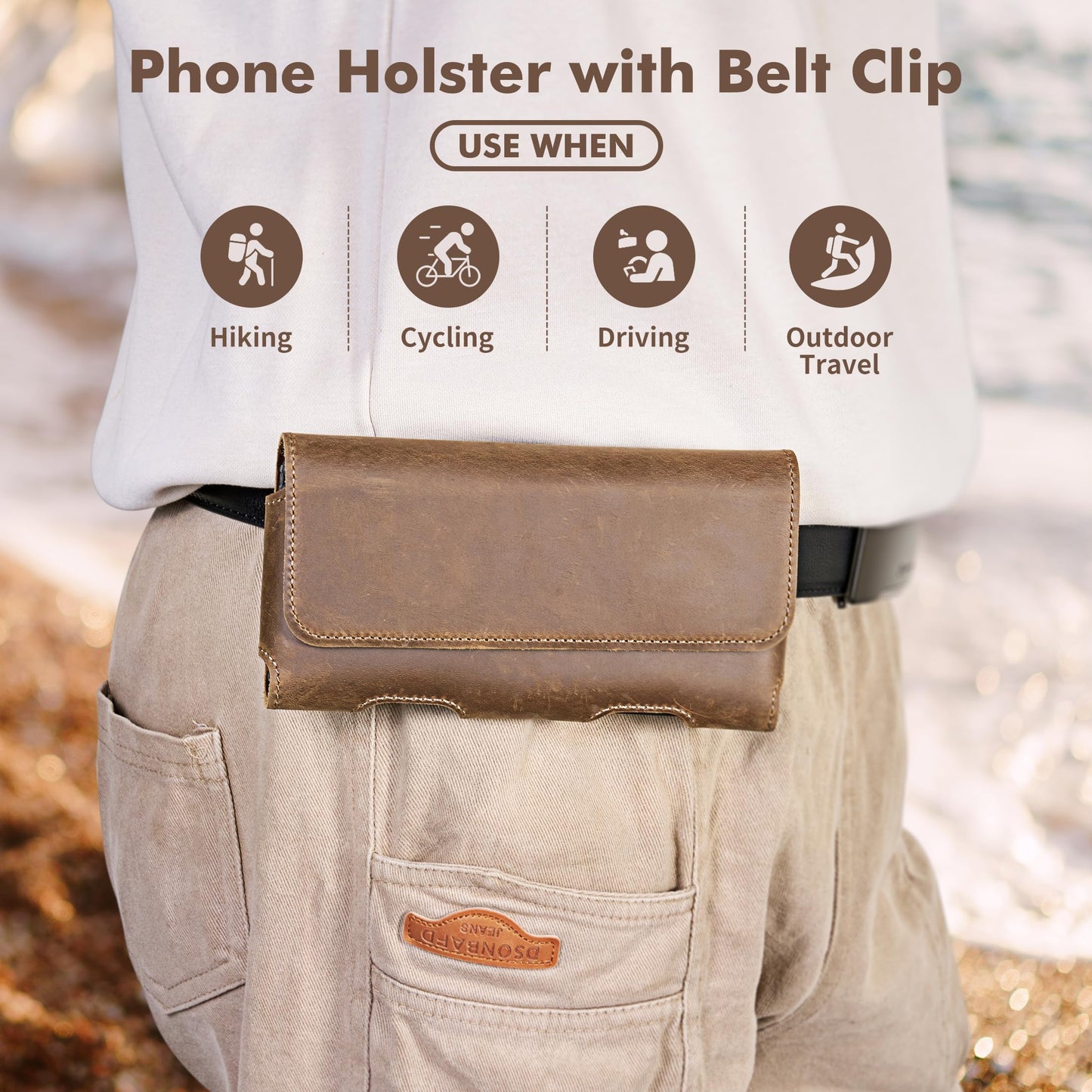 Gcepls Cowhide Leather Phone Holster with Belt Clip for Samsung Galaxy S25,S24,S23,S22,S21 Ultra,Universal X-Large Cell Phone Belt Holder for Man, Brown-XL