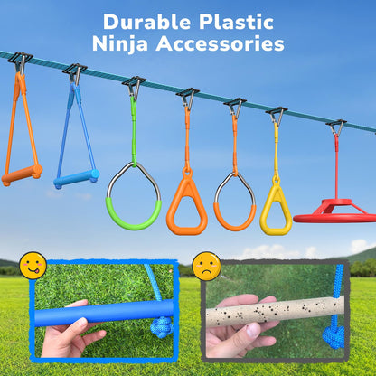 Hapfan 50 FT Ninja Warrior Obstacle Course Swing Set for Kids with Weather-Proof Accessories, Outdoor Playset with Monkey Bars for Backyard