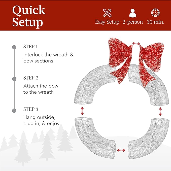 Best Choice Products 30in Pre-Lit Outdoor Christmas Wreath Decoration, LED Metal Holiday Decor for Home w/ 100 Lights, Bow - Silver/Red