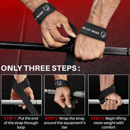 TECEUM Fit Lifting Wrist Straps with Neoprene Padding Support – Black – Beast Mode – Heavy Duty Wrist Workout Straps For Men and Women – Ideal for Powerlifting, Strength Training, Bodybuilding