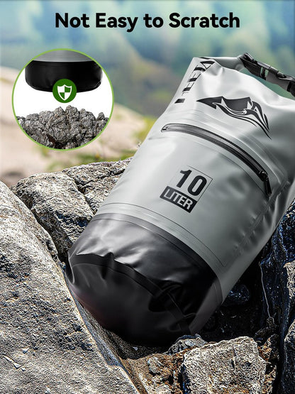 HEETA Waterproof Dry Bag with Front Zippered Pocket for Women Men, Roll Top Lightweight Dry Storage Bag Backpack for Travel, Kayaking, Boating, Rafting, Camping, Hiking & Beach (Grey, 5L)