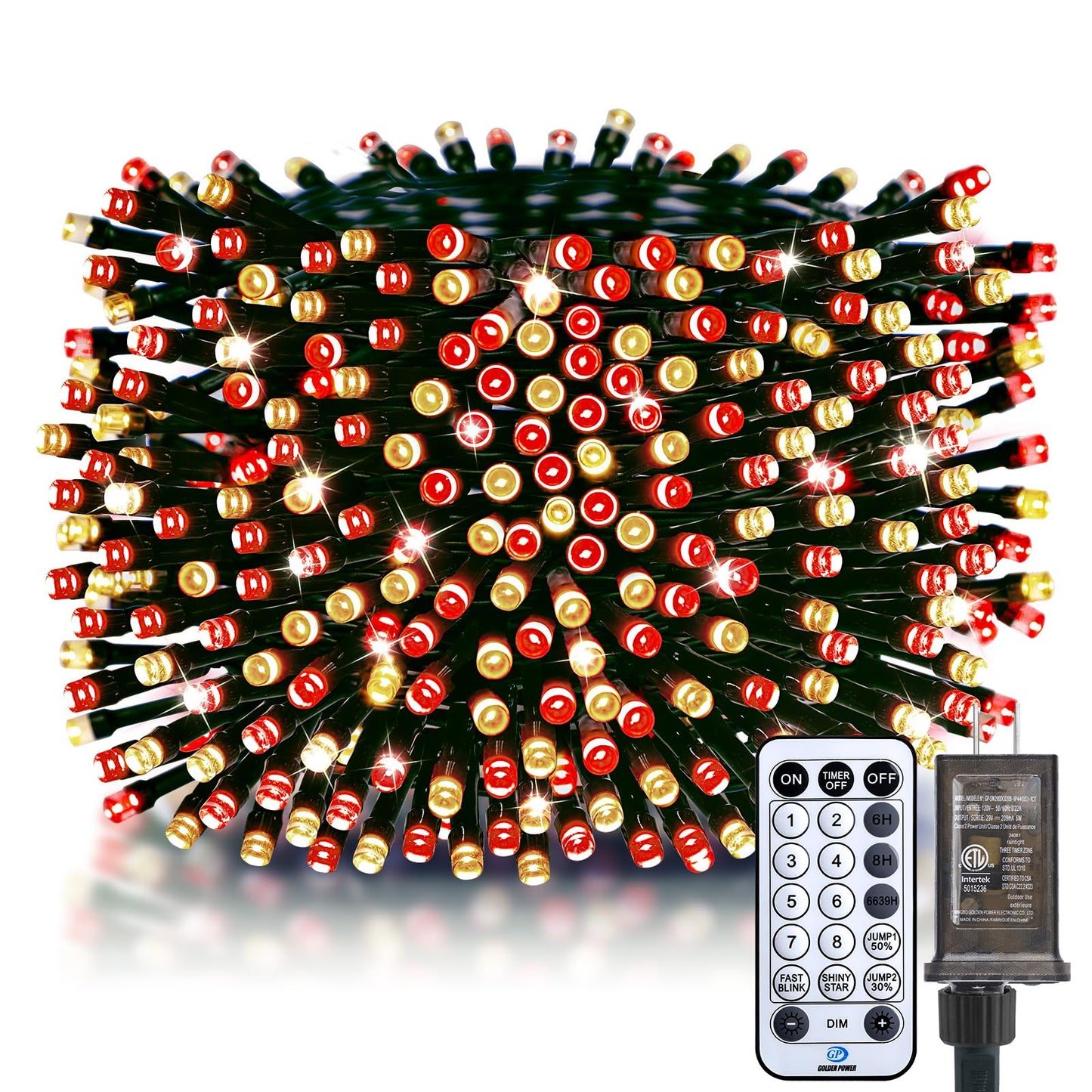 Minetom Christmas Cluster Lights Outdoor - 2000LED 100Ft Bright 8 Modes Timer Remote, Waterproof Plug-in Fairy String for Tree, Garland, Window, Xmas Decorations, Red & Warm White