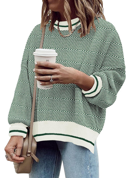 ETCYY Womens Oversized Sweaters Fall 2025 Fashion Clothes Trendy Batwing Sleeve Colorblock Striped Knit Pullover Tops
