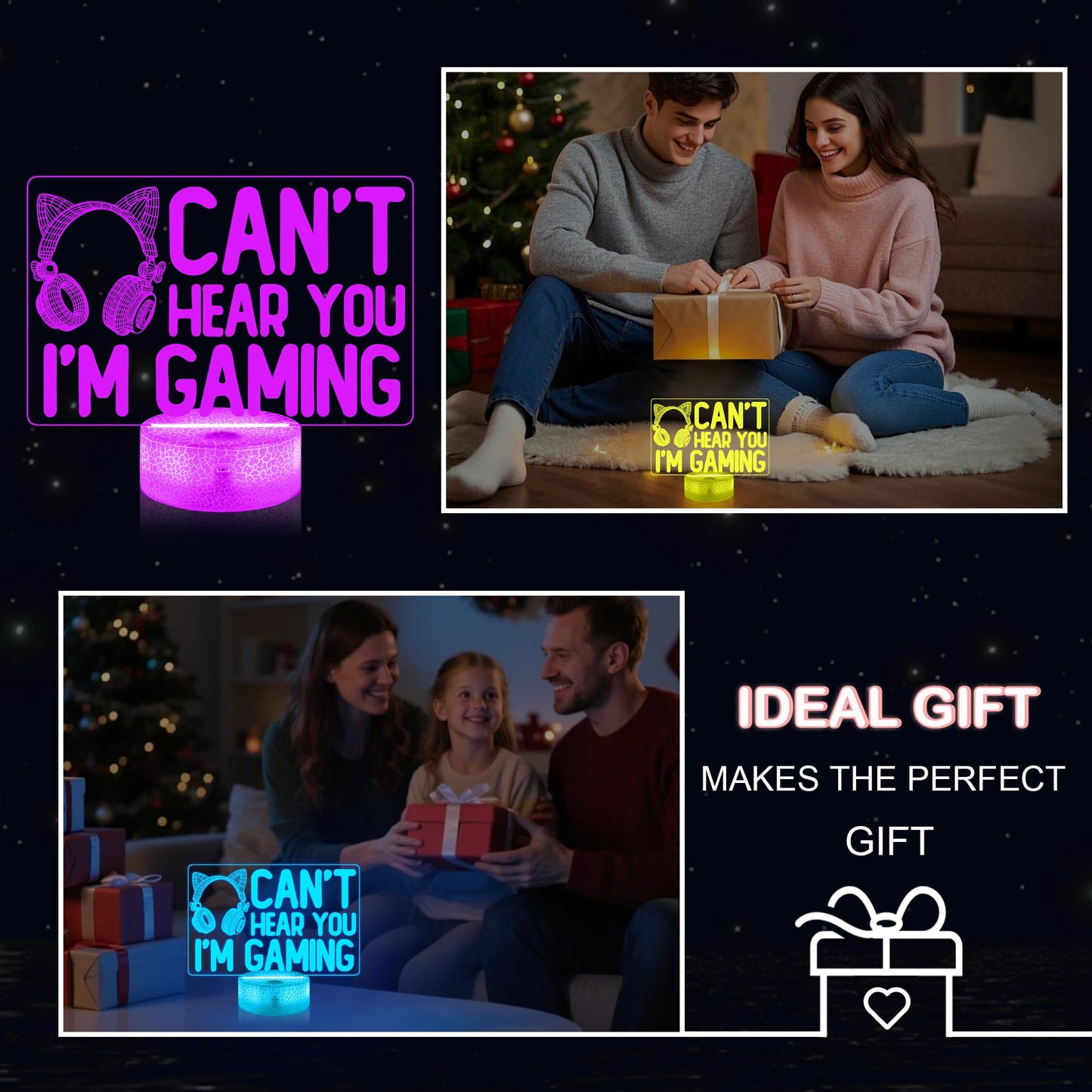 YuanDian Can't Hear You I'm Gaming Night Light, Headset Graphic Video Games Gamer Gift Funny 3D Illusion Lamp 16 Colors Changing Touch & Remote Control for Women Gamers Teenagers and Girls