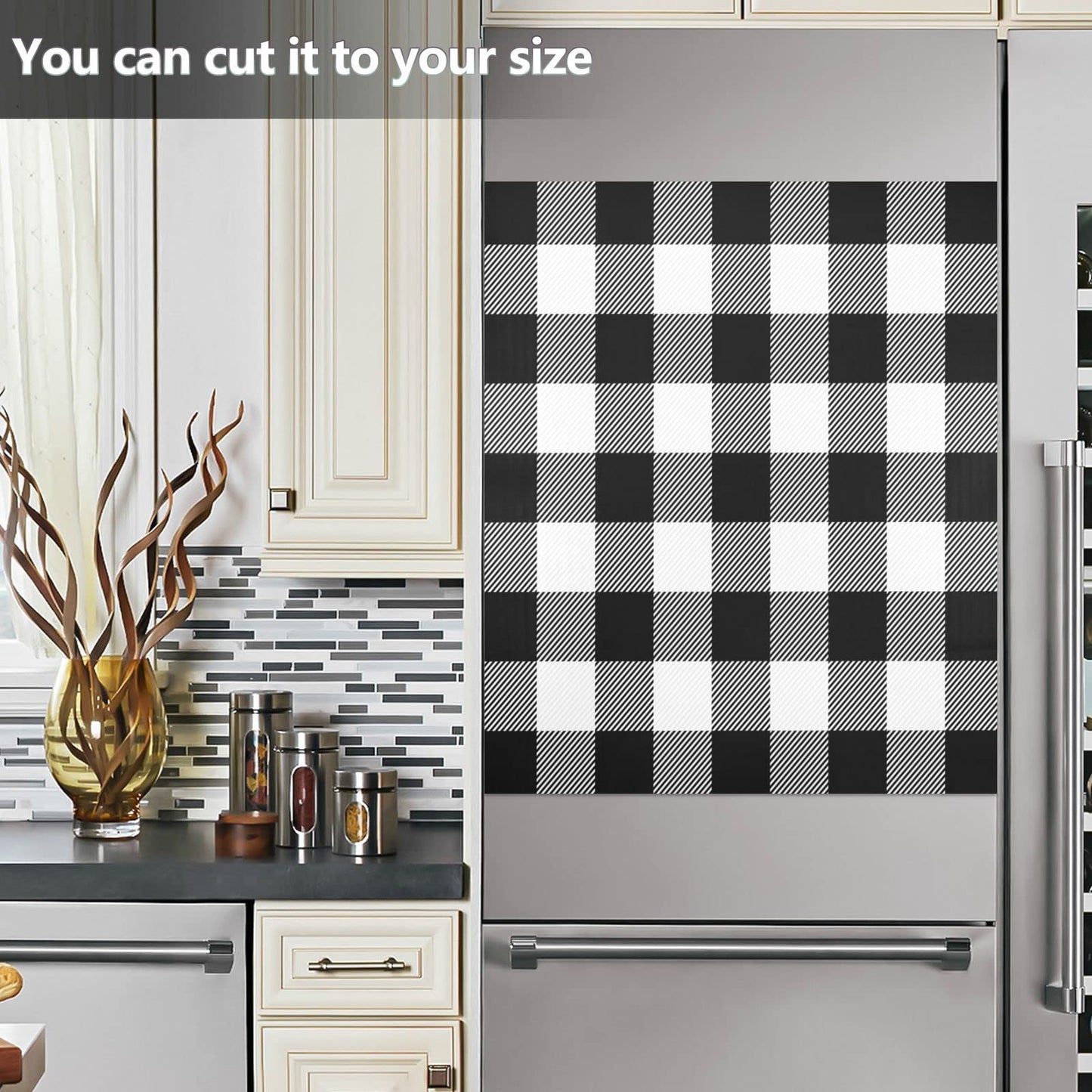Black White Buffalo Plaid Dishwasher Stickers Magnetic Rustic Classic Buffalo Check Kitchen Fridge Magnet Cover Decals Home Decorations Vinyl Sticker Reusable 23W x 26H inches