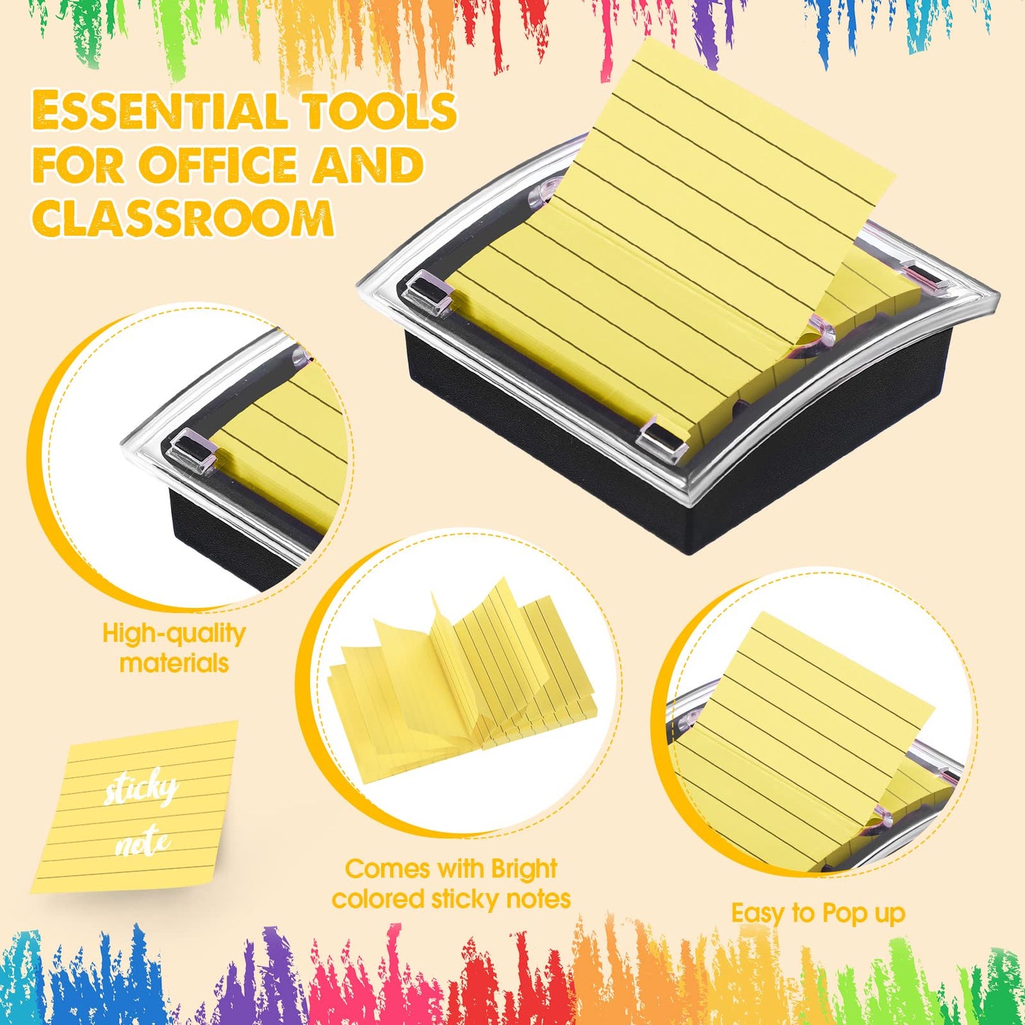 Thenshop 10 Pads Pop up Sticky Notes with 1 Pack Pop up Note Dispenser Note Holder Black Base Clear Top Self Stick Memo Ruled Adhesive Notes 3x3 Ruled Memo Pads Refills 100 Sheet/pad