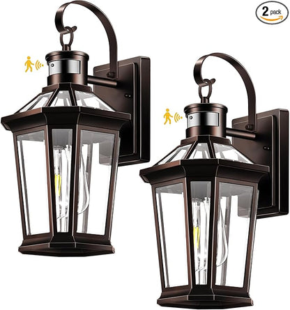VIANIS Motion Sensor Outdoor Lights, 2 Packs Oil Rubbed Bronze Dusk to Dawn Outdoor Wall Lights Exterior, 100% Anti-Rust Aluminum Front Porch Wall Lantern, Modern Outdoor Wall Sconce for House, E26