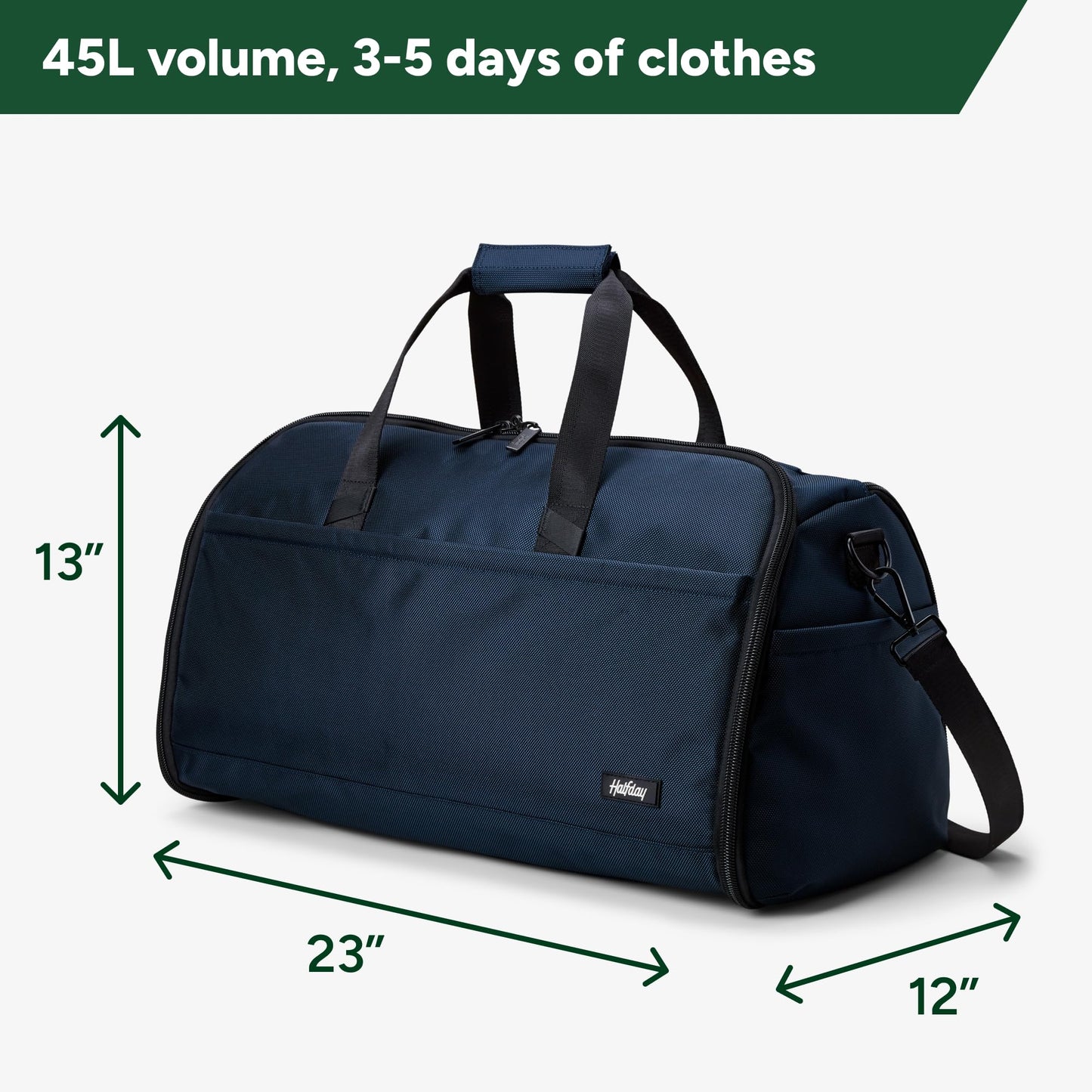 Halfday Convertible 2-in-1 Premium Garment Duffel Weekender Bag 45L: Wrinkle-Free Travel (Hanging Suit Compartment, Shoe Pockets, Trolley Sleeve), Balistic Nylon Carry-on, Pacific
