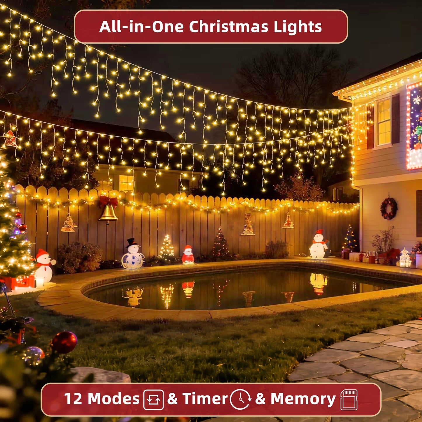 670 LED 66ft Christmas Lights with 148 Drops, 12 Lighting Modes Warm White Christmas Decoration Twinkling Lights Dimmable, Timer Outdoor Waterproof Fairy Lights for Indoor Garden House Eaves Roof