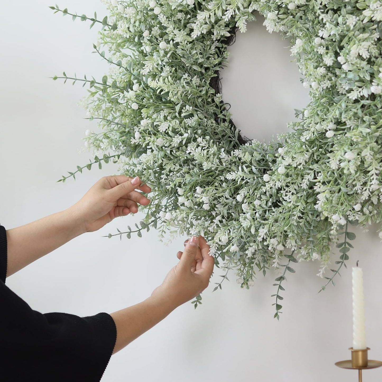 26''Large Artificial Eucalyptus Wreath for Front Door(White-Green)