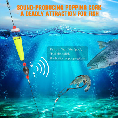Dovesun Popping Cork Weighted Fishing Bobbers Floats Fishing Corks Popping Corks for Saltwater Freshwater Yellow Float Length-4in & Buoyancy-1.23oz*5pcs