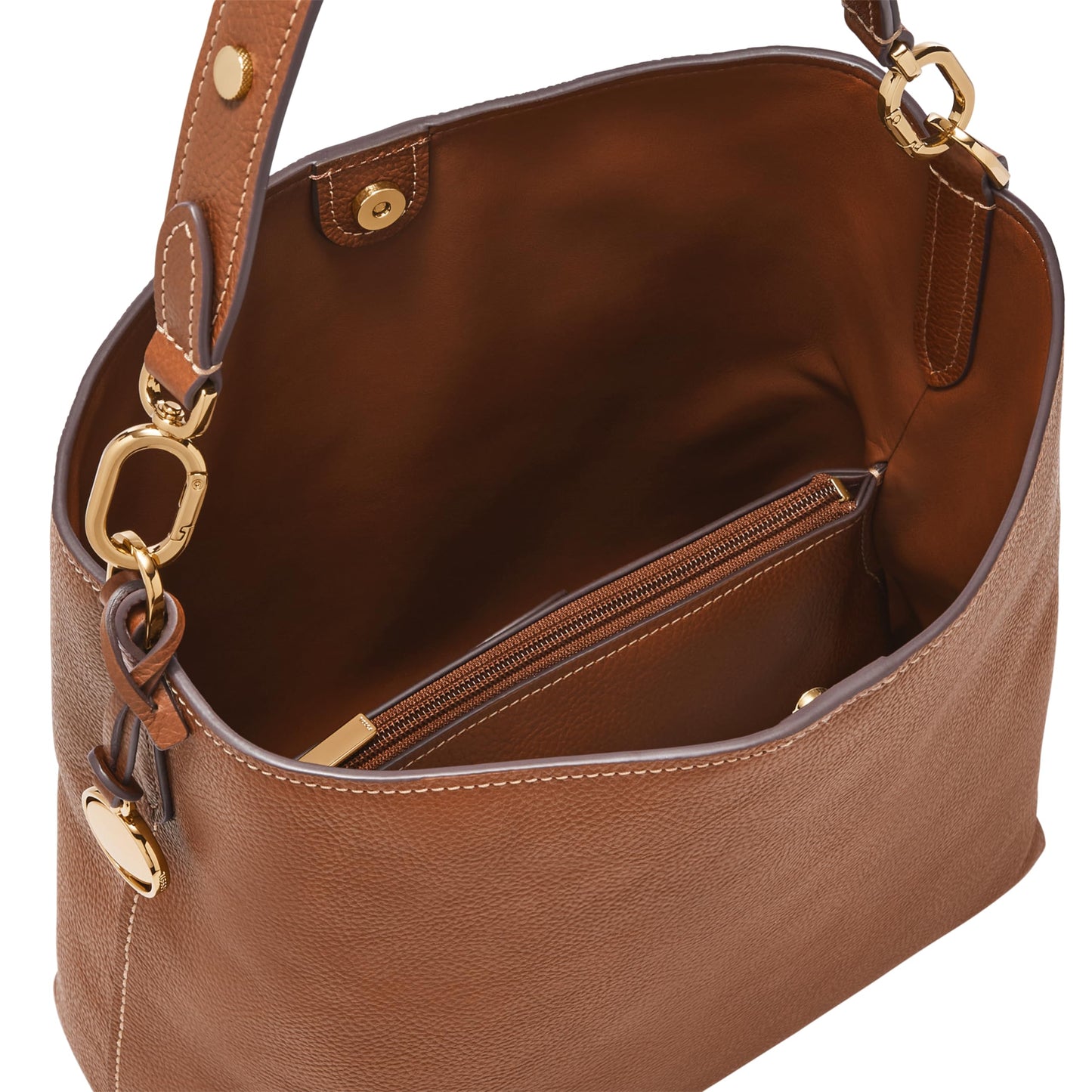 Fossil Women's Jessie Leather Bucket Shoulder Bag Purse Handbag, Purse for Women, Medium Brown