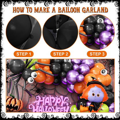 Halloween Balloons Arch Black Orange Purple Green Balloons Garland Witch Cat Foil Spider Balloon Pumpkin Birthday Decorations Metallic Purple Lime Green Latex Helium Balloon Set for Party Supplies