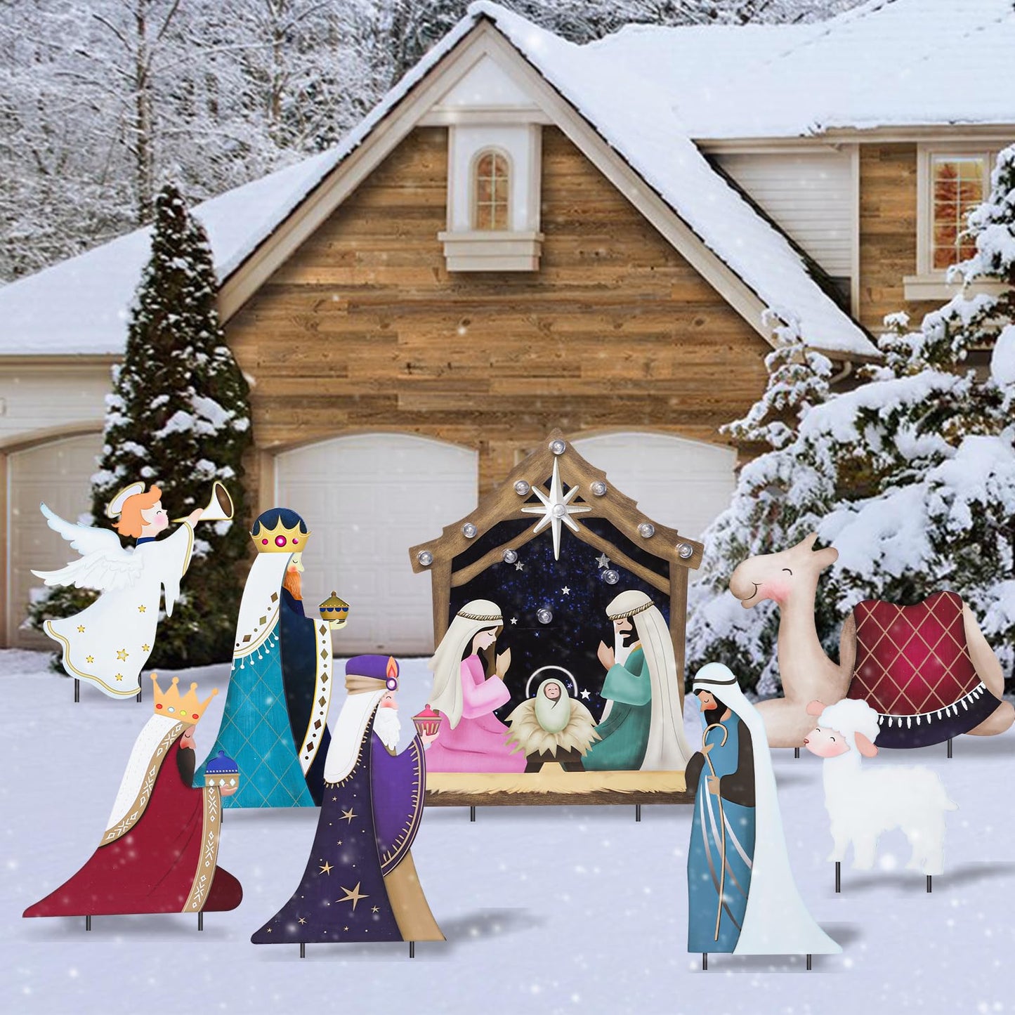 WONDER GARDEN Christmas Metal Yard Stakes, 8 Pack Angel Nativity Yard Sign, Outdoor Nativity Scene Garden Stakes Yard Signs, Outdoor Christmas Decorations for Lawn Party Outside