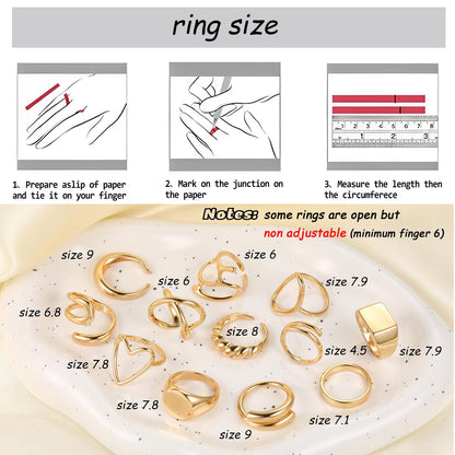 FAXHION 12PCS Gold Stackable Rings Set for Women, 18K Gold Plated Open Stacking Knuckle Ring, Adjustable Chunky Signet Band Statement Ring for Gift